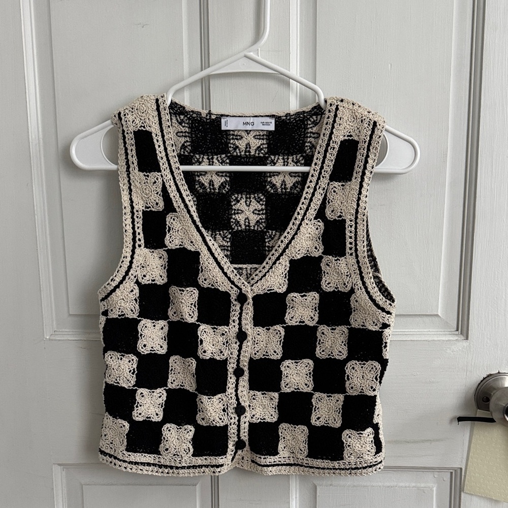 Mango Black and Cream Crochet Vest